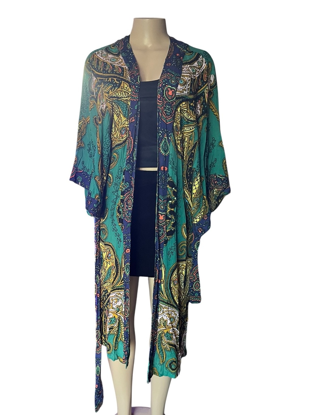 Free People Teal & Navy Paisley Kimono